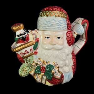 Santa Claus Teapot Christmas Figural Tea Pot Ceramic St‎ Nicholas Decor Box New